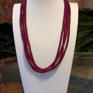 Vintage Handmade Multi-strand Red Glass Bead And Necklace Set